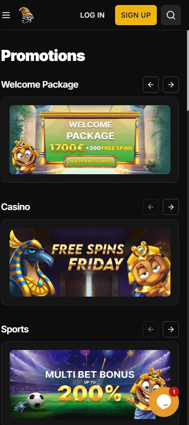 Horus Casino promotions area displayed on a mobile phone